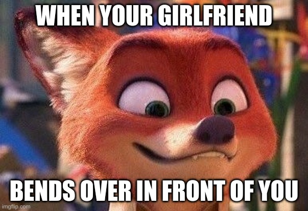 hmmmm, CutesyPancake14 | WHEN YOUR GIRLFRIEND; BENDS OVER IN FRONT OF YOU | image tagged in nick wilde cute fangs,boy vs girl | made w/ Imgflip meme maker