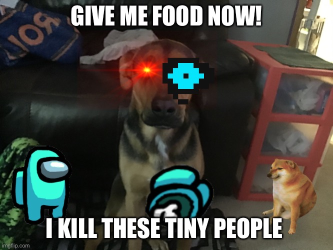 My dog | GIVE ME FOOD NOW! I KILL THESE TINY PEOPLE | made w/ Imgflip meme maker