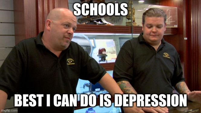 Pawn Stars Best I Can Do | SCHOOLS; BEST I CAN DO IS DEPRESSION | image tagged in pawn stars best i can do | made w/ Imgflip meme maker