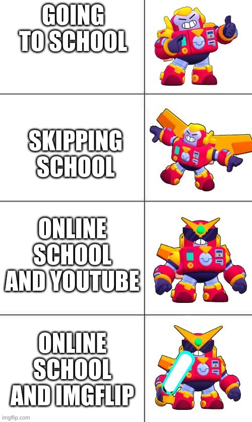 Surge Upgrade | GOING TO SCHOOL; SKIPPING SCHOOL; ONLINE SCHOOL AND YOUTUBE; ONLINE SCHOOL AND IMGFLIP | image tagged in surge upgrade | made w/ Imgflip meme maker