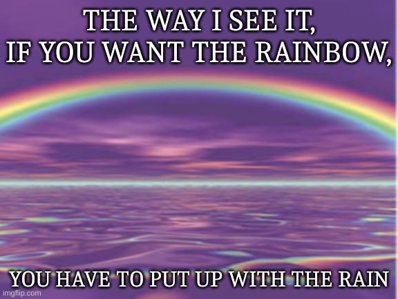 THE WAY I SEE IT, IF YOU WANT THE RAINBOW, YOU HAVE TO PUT UP WITH THE RAIN | made w/ Imgflip meme maker