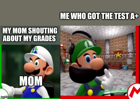 ME WHO GOT THE TEST A+; MY MOM SHOUTING ABOUT MY GRADES; MOM | image tagged in slg4 | made w/ Imgflip meme maker