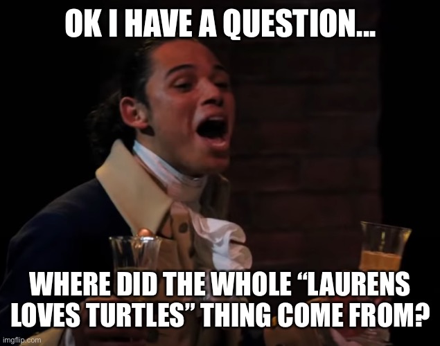 I’m a OG fan (aka liked it before the movie came out) but I never really got this... | OK I HAVE A QUESTION... WHERE DID THE WHOLE “LAURENS LOVES TURTLES” THING COME FROM? | image tagged in alright alright alright | made w/ Imgflip meme maker