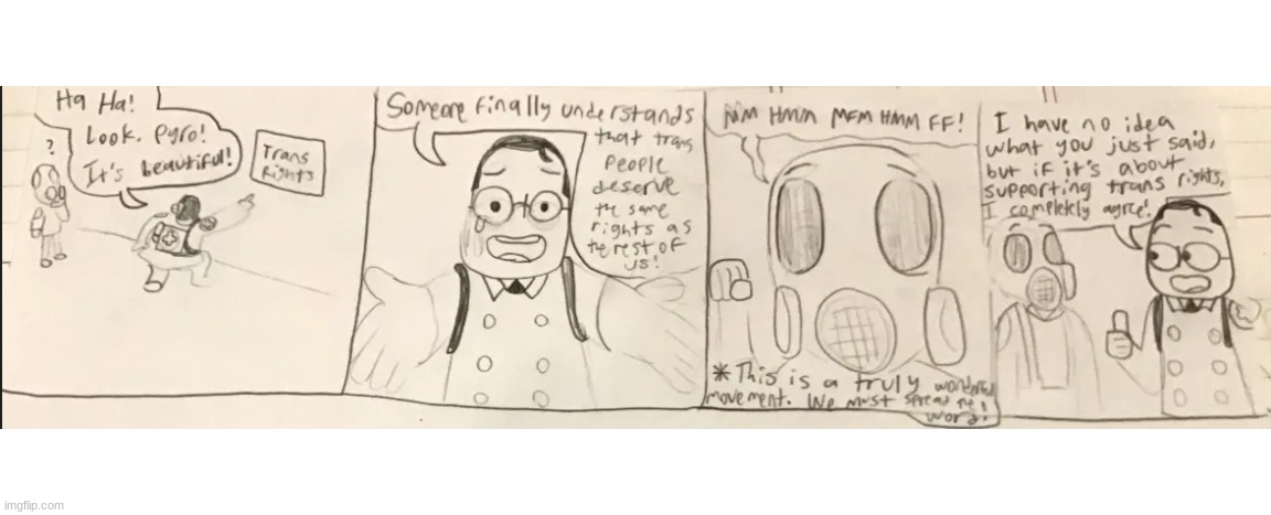 (Comic drawn by me) medic and pyro support trans rights, despite what r/bvg says. (based on an r/bvg post) | made w/ Imgflip meme maker