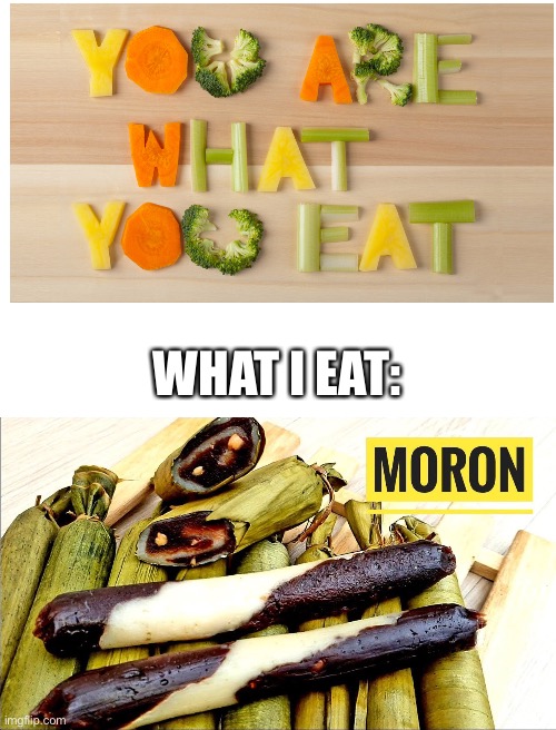 Moron | WHAT I EAT: | image tagged in blank white template | made w/ Imgflip meme maker