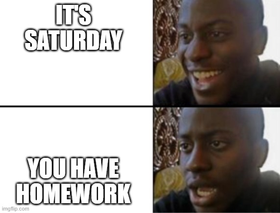 I mean it's true | IT'S SATURDAY; YOU HAVE HOMEWORK | image tagged in oh yeah oh no | made w/ Imgflip meme maker