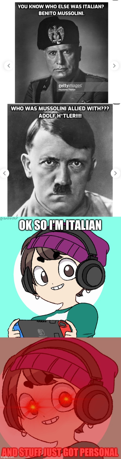 Now r/bvg thinks all german people AND all italian people are friends with Hitler | OK SO I'M ITALIAN; AND STUFF JUST GOT PERSONAL | made w/ Imgflip meme maker