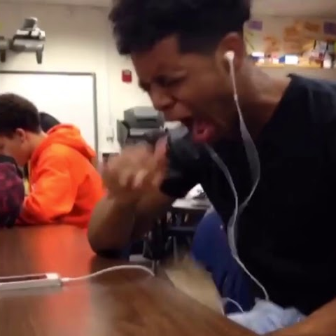Guy crying listening to music Blank Meme Template