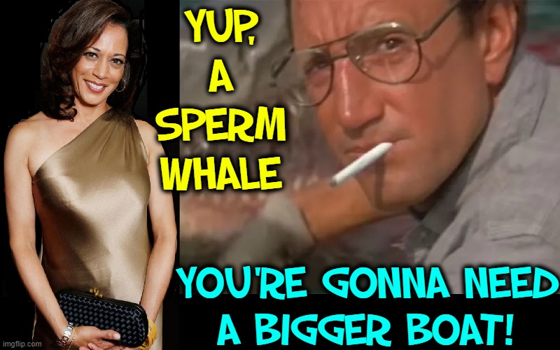 The Real Man in the Boat | YUP, A SPERM WHALE YOU'RE GONNA NEED
A BIGGER BOAT! | image tagged in vince vance,jaws,memes,roy scheider,kamala harris,going to need a bigger boat | made w/ Imgflip meme maker