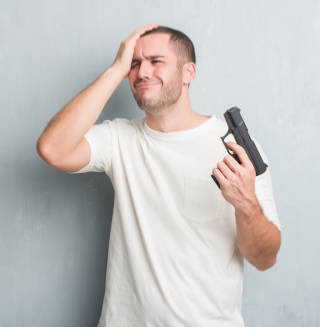 High Quality Confused Guy with Gun Blank Meme Template