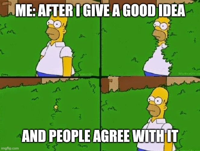 HOMER BUSH | ME: AFTER I GIVE A GOOD IDEA; AND PEOPLE AGREE WITH IT | image tagged in homer bush | made w/ Imgflip meme maker