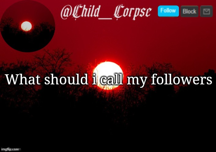 Child_Corpse announcement template | What should i call my followers | image tagged in child_corpse announcement template | made w/ Imgflip meme maker