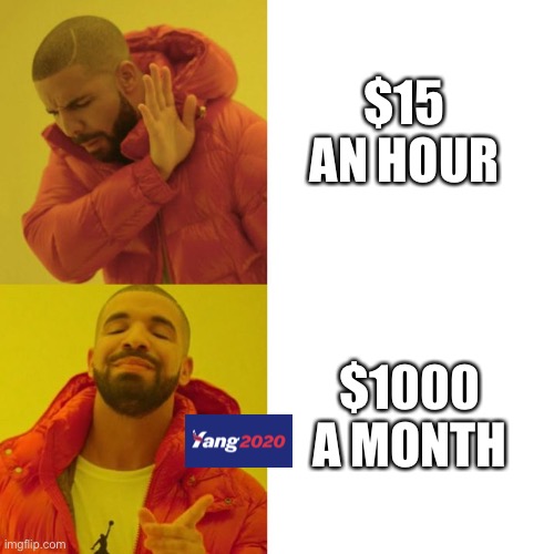 Fight for $15 UBI | $15 AN HOUR; $1000 A MONTH | image tagged in drake blank | made w/ Imgflip meme maker