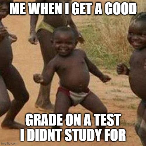 truth | ME WHEN I GET A GOOD; GRADE ON A TEST I DIDNT STUDY FOR | image tagged in memes,third world success kid | made w/ Imgflip meme maker