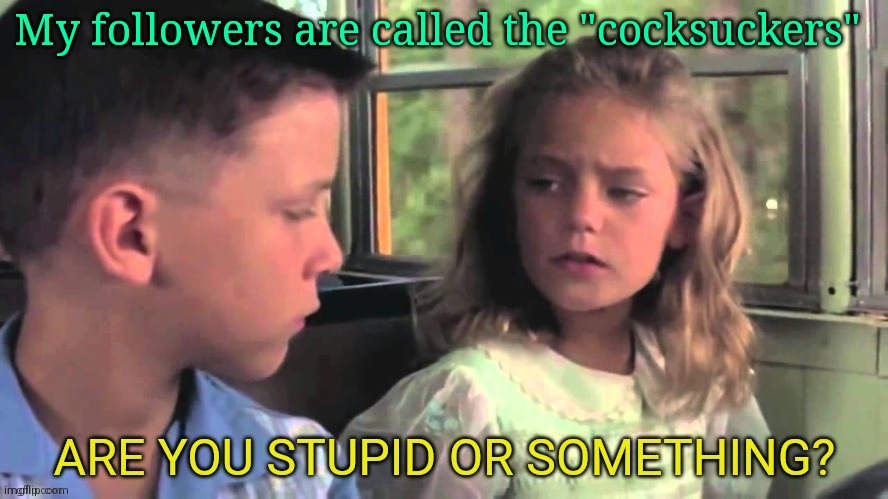Hello, cocksuckers | My followers are called the "cocksuckers" | image tagged in are you stupid | made w/ Imgflip meme maker