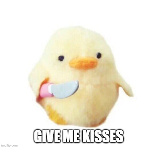 Duck with knife | GIVE ME KISSES | image tagged in duck with knife | made w/ Imgflip meme maker