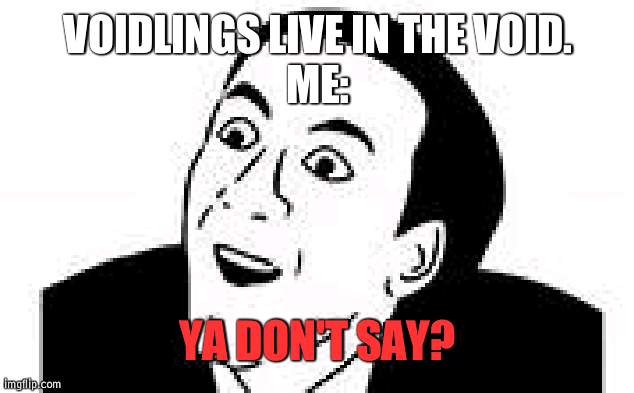 ya dont say | VOIDLINGS LIVE IN THE VOID.
ME: YA DON'T SAY? | image tagged in ya dont say | made w/ Imgflip meme maker