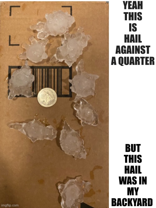 Ima minnesotan but a texan rn would be screaming | YEAH THIS IS HAIL AGAINST A QUARTER; BUT THIS HAIL WAS IN MY BACKYARD | made w/ Imgflip meme maker