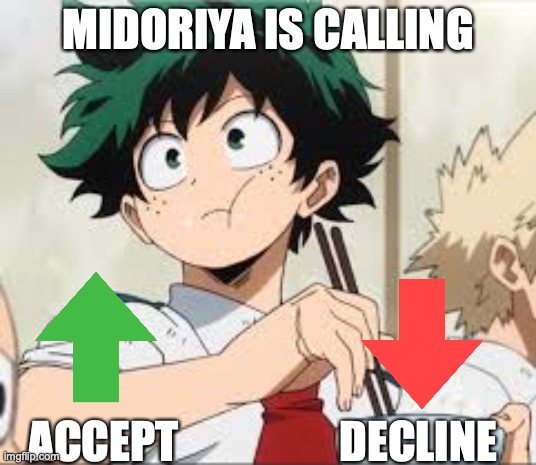 Midoriya wants to talk to you! |  MIDORIYA IS CALLING; ACCEPT; DECLINE | image tagged in midoriya,phone call,mha,anime,you pick | made w/ Imgflip meme maker
