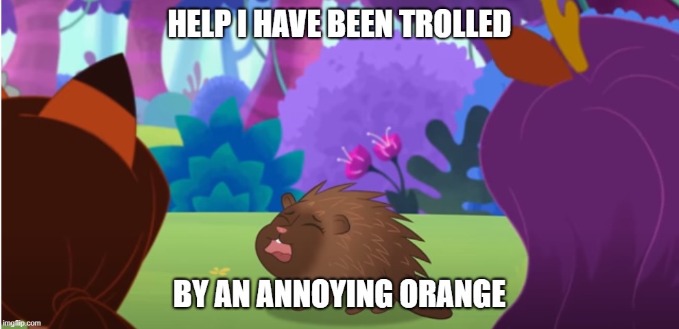 Annoying Orange vs Porcupine | HELP I HAVE BEEN TROLLED; BY AN ANNOYING ORANGE | image tagged in porcupine-crying | made w/ Imgflip meme maker