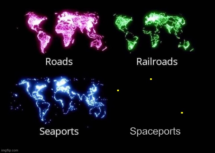World Spaceports | .            
                     .              
                            
                                                        . Spaceports | image tagged in roads railroads seaports,space,spaceports,aliens,extraterrestrial | made w/ Imgflip meme maker