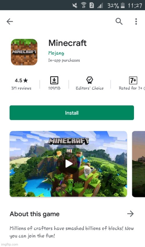 Vi a oferta na PLAY STORE de que o Minecraft estava grátis e que a