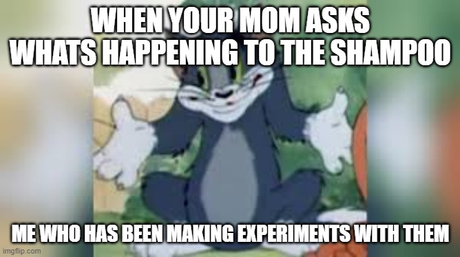 Are awesome | WHEN YOUR MOM ASKS WHATS HAPPENING TO THE SHAMPOO; ME WHO HAS BEEN MAKING EXPERIMENTS WITH THEM | image tagged in parents | made w/ Imgflip meme maker