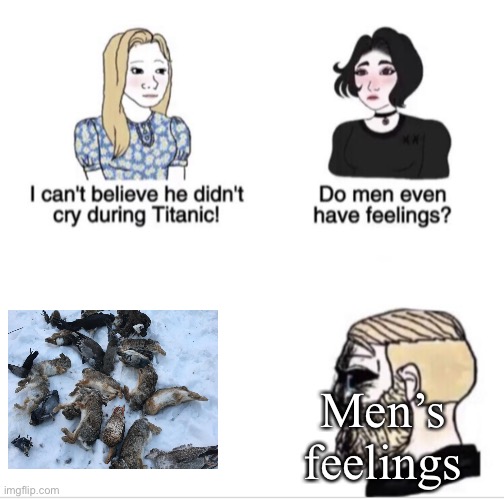 Girls vs Boys sad meme template | Men’s feelings | image tagged in girls vs boys sad meme template | made w/ Imgflip meme maker