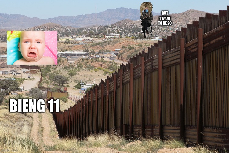 I WANT IT | BUT 1 WANT TO BE 20; BIENG 11 | image tagged in border wall 02 | made w/ Imgflip meme maker