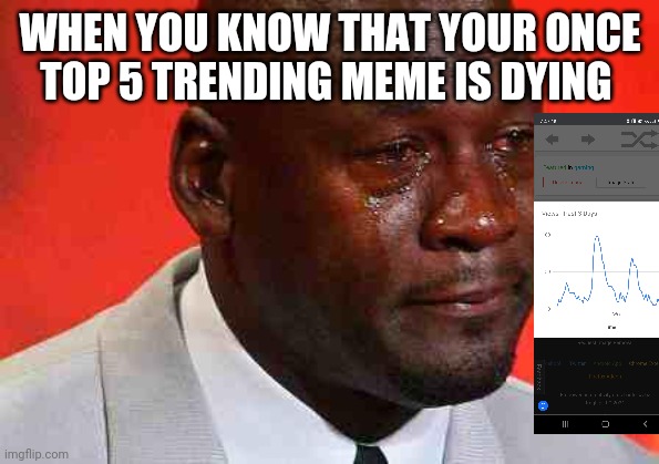 crying michael jordan | WHEN YOU KNOW THAT YOUR ONCE TOP 5 TRENDING MEME IS DYING | image tagged in crying michael jordan | made w/ Imgflip meme maker