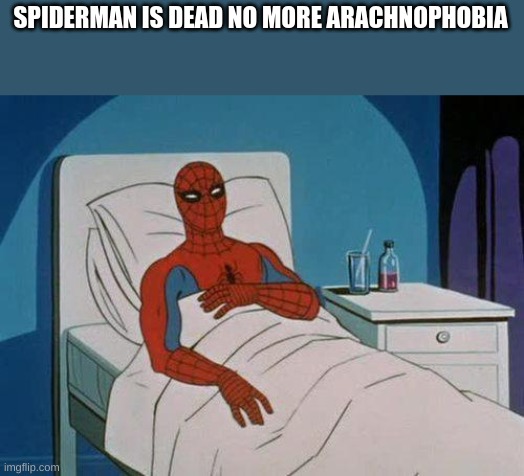 he is ded | SPIDERMAN IS DEAD NO MORE ARACHNOPHOBIA | image tagged in memes,spiderman hospital,spiderman | made w/ Imgflip meme maker