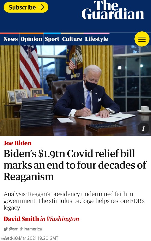 Guardian thinks FDRs legacy is pork barrel? They be shoveling hard. | image tagged in biden,covid,stimulus,pork | made w/ Imgflip meme maker