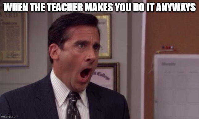 noooooo | WHEN THE TEACHER MAKES YOU DO IT ANYWAYS | image tagged in noooooo | made w/ Imgflip meme maker