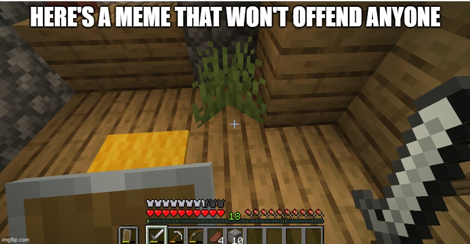 Heres a meme that wont offend anyone |  HERE'S A MEME THAT WON'T OFFEND ANYONE | image tagged in minecraft,cursed image | made w/ Imgflip meme maker