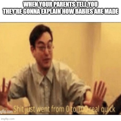WHEN YOUR PARENTS TELL YOU THEY'RE GONNA EXPLAIN HOW BABIES ARE MADE | made w/ Imgflip meme maker