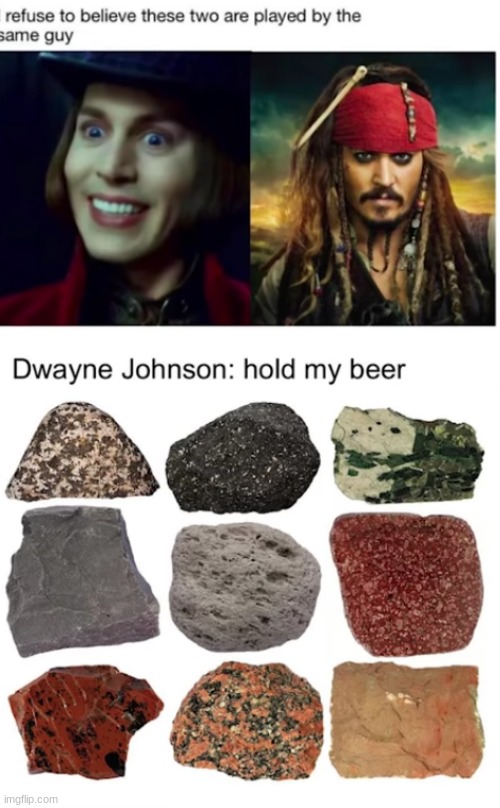 Dwayne Jockson has played so many different roles, both loved and hated, Johnny Depp can't compare | image tagged in the rock,dwayne johnson,e | made w/ Imgflip meme maker