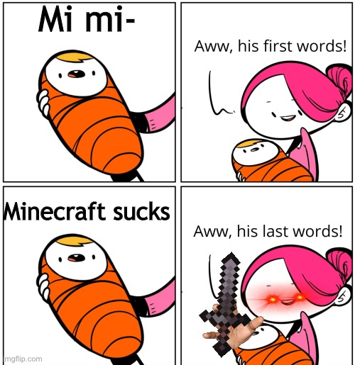 Aww, His Last Words |  Mi mi-; Minecraft sucks | image tagged in aww his last words | made w/ Imgflip meme maker