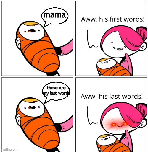 well they were is last words | mama; these are my last words | image tagged in aww his last words | made w/ Imgflip meme maker