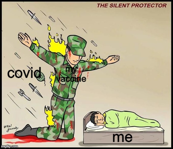 covid | my vaccine; covid; me | image tagged in the silent protector | made w/ Imgflip meme maker
