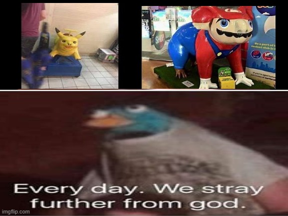 image tagged in cursed image,everyday we stray further from god,mario,pikachu | made w/ Imgflip meme maker