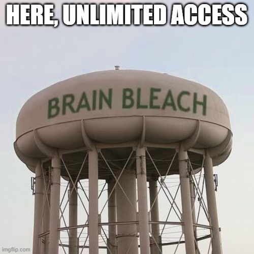 HERE, UNLIMITED ACCESS | image tagged in brain bleach tower | made w/ Imgflip meme maker
