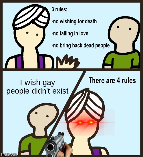 Shut up Karens | I wish gay people didn't exist | image tagged in genie rules meme | made w/ Imgflip meme maker