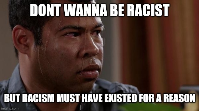 must have | DONT WANNA BE RACIST; BUT RACISM MUST HAVE EXISTED FOR A REASON | image tagged in sweating bullets,racism,racist,logic,reasons,sweat | made w/ Imgflip meme maker