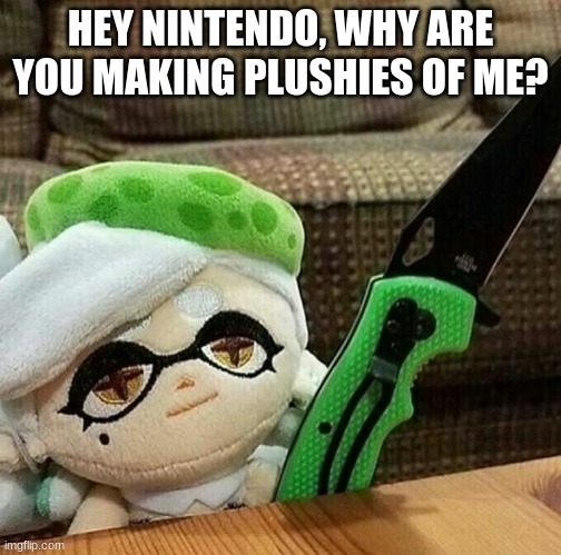 But why tho | HEY NINTENDO, WHY ARE YOU MAKING PLUSHIES OF ME? | image tagged in marie plush with a knife | made w/ Imgflip meme maker