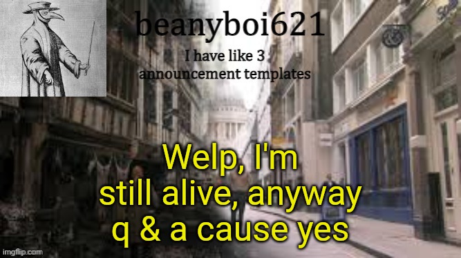 No memes just questions | Welp, I'm still alive, anyway q & a cause yes | image tagged in medival beany | made w/ Imgflip meme maker