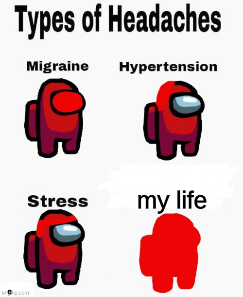 Among us types of headaches | my life; e | image tagged in among us types of headaches | made w/ Imgflip meme maker