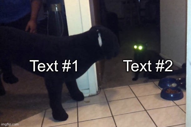 Cat looking at fake dog | Text #1; Text #2 | image tagged in cat looking at fake dog | made w/ Imgflip meme maker