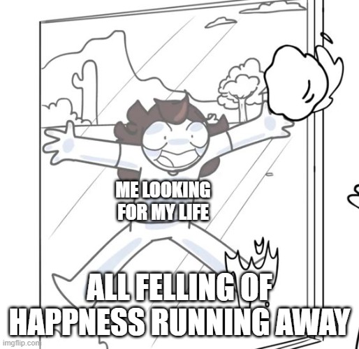 have a nice time here | ME LOOKING FOR MY LIFE; ALL FELLING OF HAPPNESS RUNNING AWAY | made w/ Imgflip meme maker