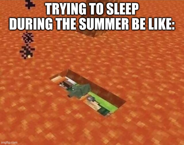 relatable | TRYING TO SLEEP DURING THE SUMMER BE LIKE: | image tagged in memes,funny,minecraft,summer,sleep | made w/ Imgflip meme maker