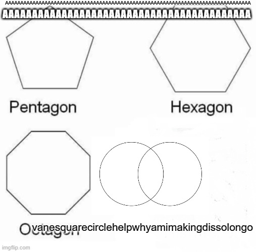 Pentagon Hexagon Octagon | AAAAAAAAAAAAAAAAAAAAAAAAAAAAAAAAAAAAAAAAAAAAAAAAAAAAAAAAAAAAAAAAAAAAAAAAAAAAAAAAA; AAAAAAAAAAAAAAAAAAAAAAAAAAAAAAAAAAAAAAAAAA; vanesquarecirclehelpwhyamimakingdissolongo | image tagged in memes,pentagon hexagon octagon | made w/ Imgflip meme maker